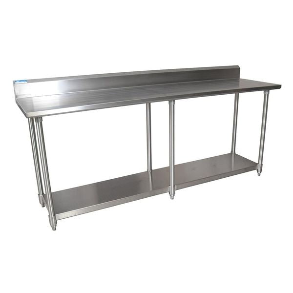 Work Table Stainless Steel With Undershelf,  5" Backsplash 96"Wx30"D