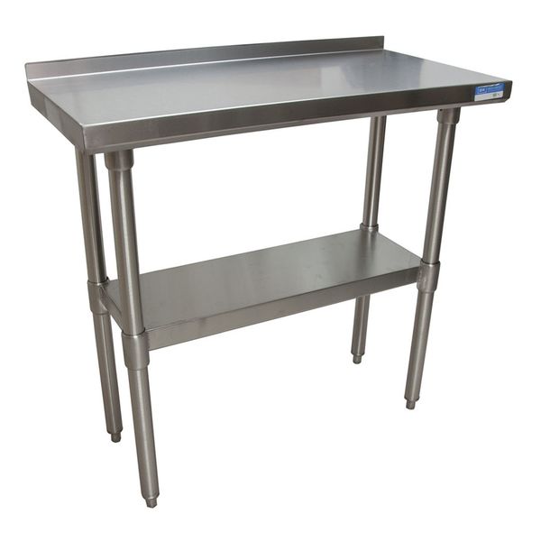 Work Table Stainless Steel With Undershelf,  1.5" Rear Riser 48"Wx18"D