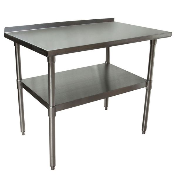 Work Table Stainless Steel With Undershelf,  1.5" Rear Riser 48"Wx24"D