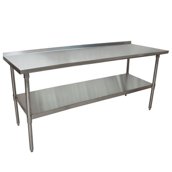Work Table Stainless Steel With Undershelf,  1.5" Rear Riser 72"Wx24"D