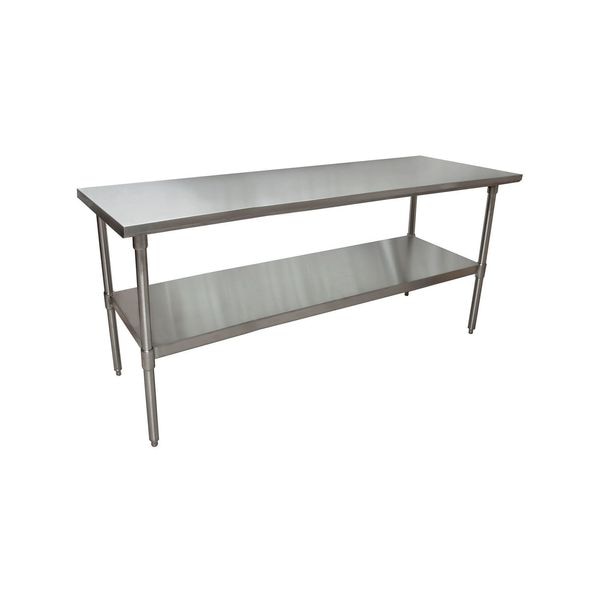 Flat Top Work Table Stainless Steel w/Galvanized Undershelf 72"Wx24"D