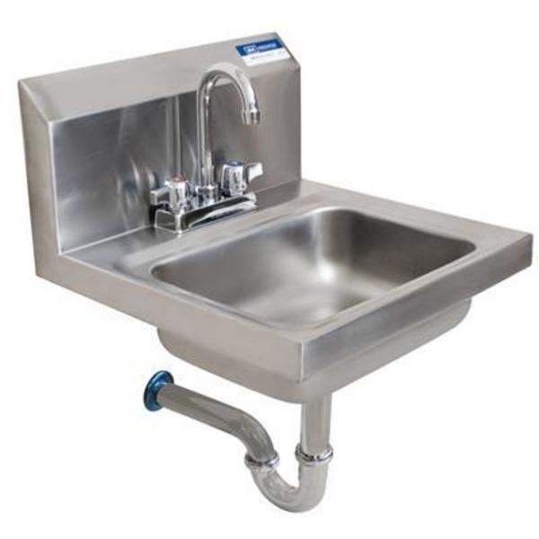Hand Sink Stainless Steel W/ Faucet,  P-Trap 2 Holes 13-3/4"x10"x5"