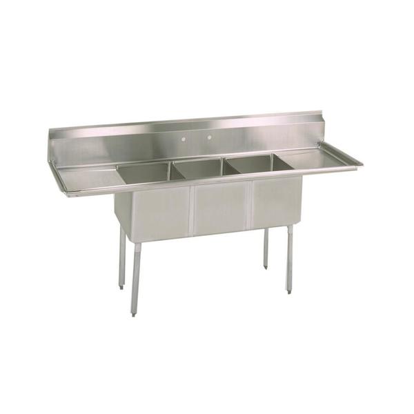 23.8125 in W x 90 in L x Free Standing,  Stainless Steel,  Three Compartment Economy Sink