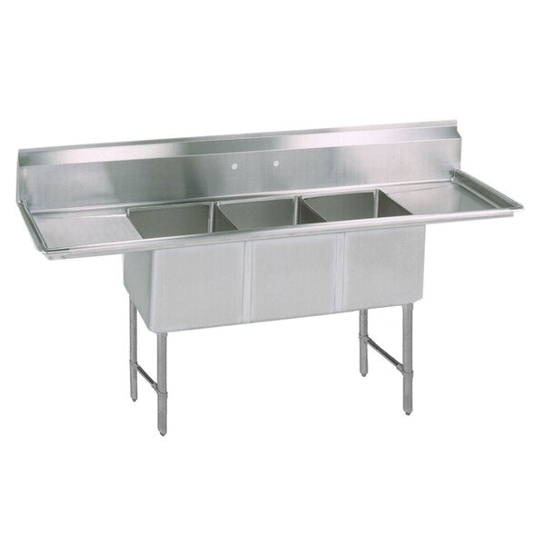 20-13/16 in W x 75 in L x Free Standing,  Stainless Steel,  Three Compartment Sink