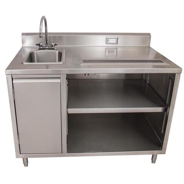 Stainless Beverage Table,  Sink On Left,  5"Riser Electric Outlet 30X48