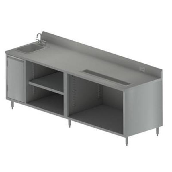Stainless Beverage Table,  Sink On Left,  5"Riser Electric Outlet 30X96
