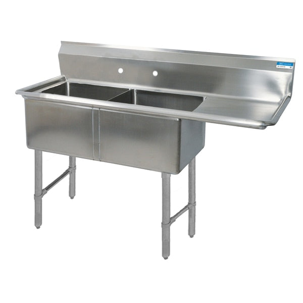 23.5 in W x 58.8125 in L x Free Standing,  Stainless Steel,  Two Compartment Sink 16 Gauge