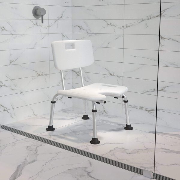 15-1/4" L,  Plastic,  White U-Shaped Shower Chair