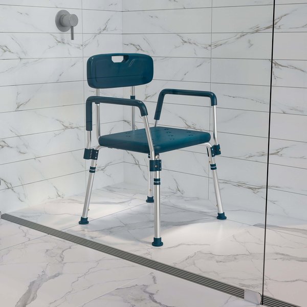 15" L,  Plastic,  Aluminum,  Navy Quick Release Bath Chair