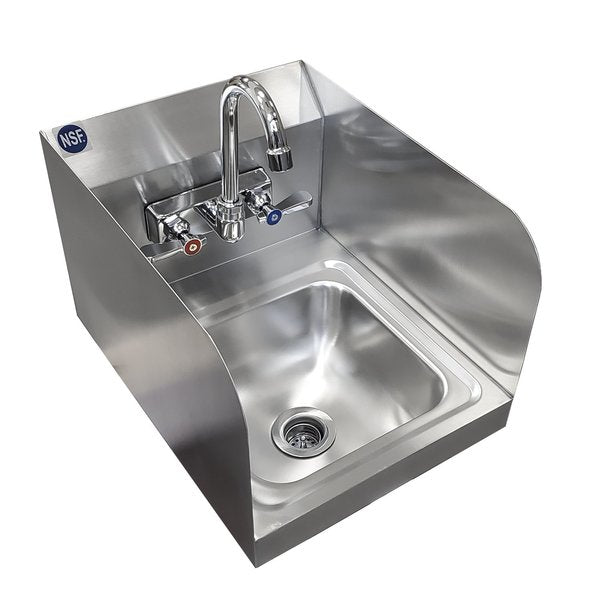 Stainless Steel Wall Mounted Hand Sink 12in x 16in with Side Splash NSF