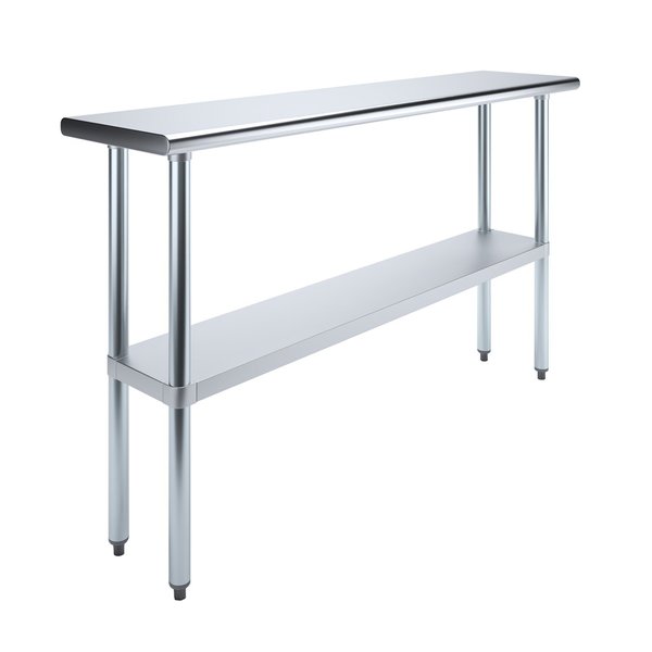 Stainless Steel Metal Table with Undershelf,  60 Long X 14 Deep