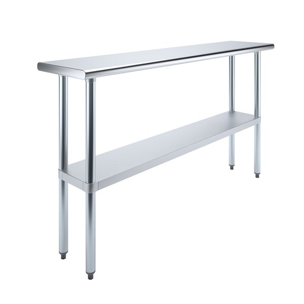 Stainless Steel Metal Table with Undershelf,  72 Long X 14 Deep