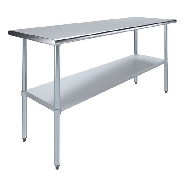 Stainless Steel Metal Table with Undershelf,  72 Long X 24 Deep