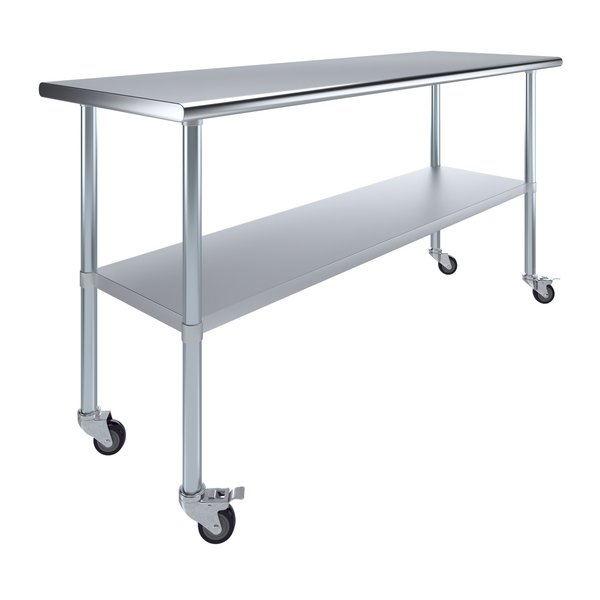 24x72 Rolling Prep Table with Stainless Steel Top