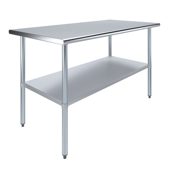 Stainless Steel Metal Table with Undershelf,  60 Long X 30 Deep