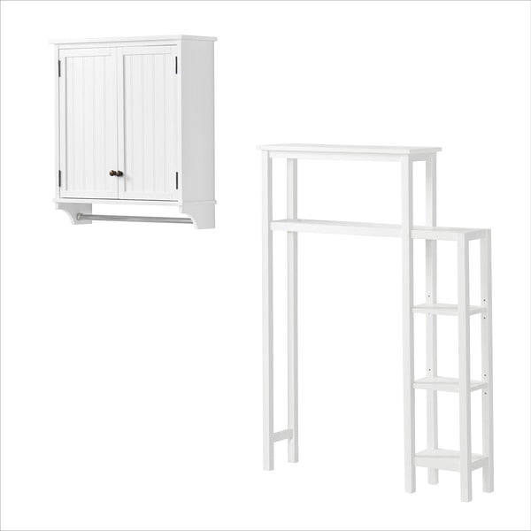 Dover Over Toilet Organizer with Side Shelving,  Wall Mounted Cabinet with 2 Doors and Towel Rod