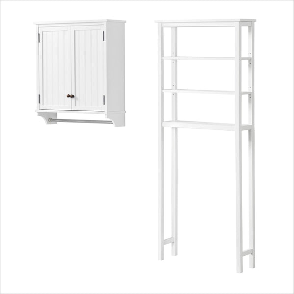 Dover Over Toilet Organizer with Open Shelving,  Wall Mounted Cabinet with 2 Doors and Towel Rod