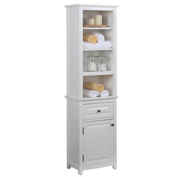 Dorset Bathroom Storage Tower with Open Upper Shelves,  Lower Cabinet and Drawer