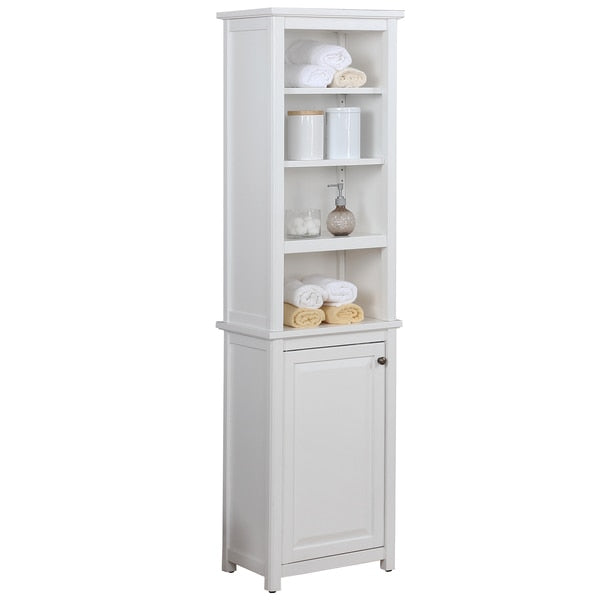 Dorset Bathroom Storage Tower with Open Upper Shelves and Lower Cabinet
