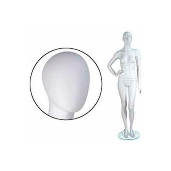 Fem. Mannequin - Oval Head,  Right Hand On Hip,  Left Leg Bent - Cameo White