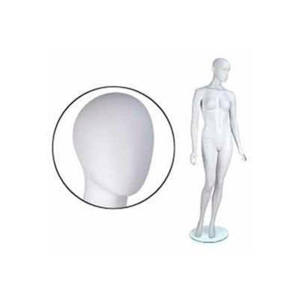 Fem. Mannequin - Oval head down,  Arms by Side,  Right Leg Forward - Cameo White