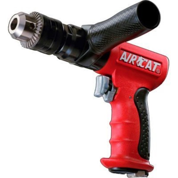 AIRCAT Reversible Pistol Grip Air Drill,  Keyed,  1/2in Chuck,  400 RPM