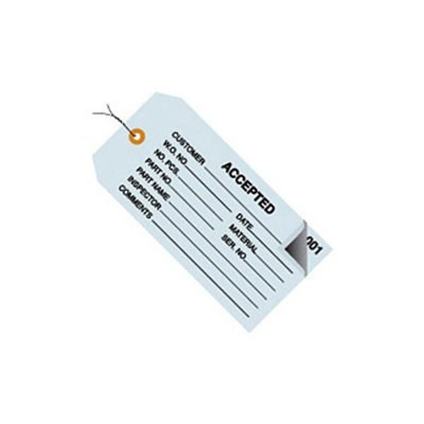 Global Industrial 2 Part Inspection Tag Accepted,  Pre Wired#5,  4-3/4inL x 2-3/8inW Blue,  500/Pk