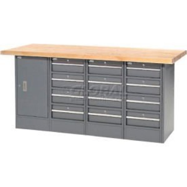 Workbench w/ Maple Square Edge Top,  12 Drawers   1 Cabinet,  72"Wx30"D,  Gray