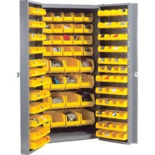 Bin Cabinet Deep Door - 156 Yellow Bins,  16 Ga. Unassembled Cabinet 38x24x72