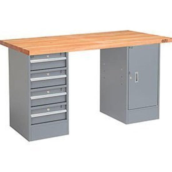 60 x 30 Pedestal Workbench - Drawers   Cabinet,  Maple Square Edge - Gray