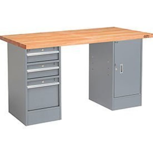 72 x 30 Pedestal Workbench - 3 Drawers   Cabinet,  Maple Square Edge - Gray