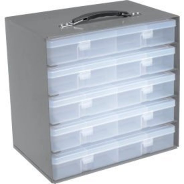 Durham Steel Compartment Box Rack 13-1/2 x 9-1/8 x 13-1/4 with 5 of 16-Compartment Plastic Boxes