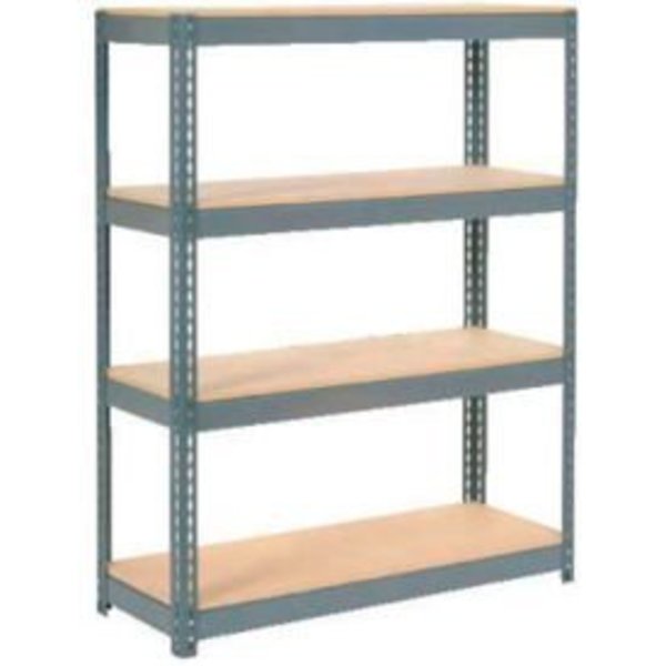 Extra Heavy Duty Shelving,  Wood Deck,  4 Shelves,  48"Wx24"Dx72"H,  Gray