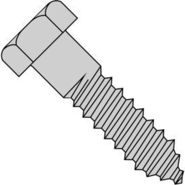 Lag Screw,  1/4 in,  2 in,  Steel,  Zinc Plated Hex Hex Drive