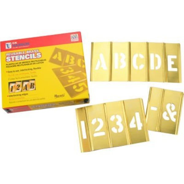 4" Brass Interlocking Stencil Letters and Numbers,  45 Piece Set