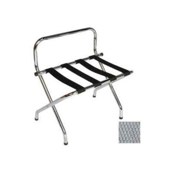 High Back Chrome Luggage Rack with Silver Straps,  1 Pack