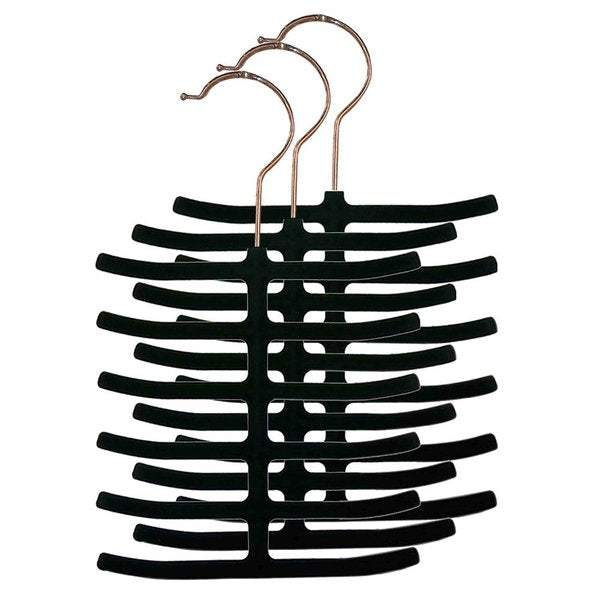 6 Tier NonSlip Velvet Tie Hanger,  Black