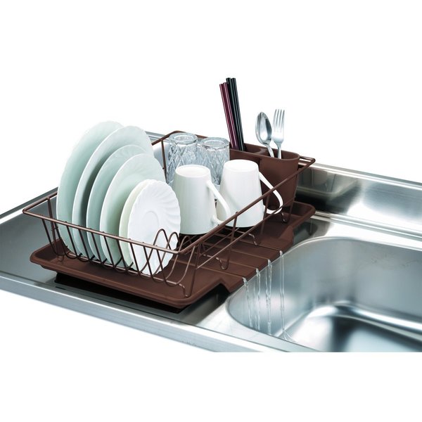 3 Piece Vinyl Dish Drainer with SelfDraining Drip Tray,  Brown