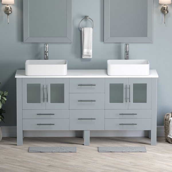 Complete 63" Gray Vanity Set with Polished Chrome Pluming