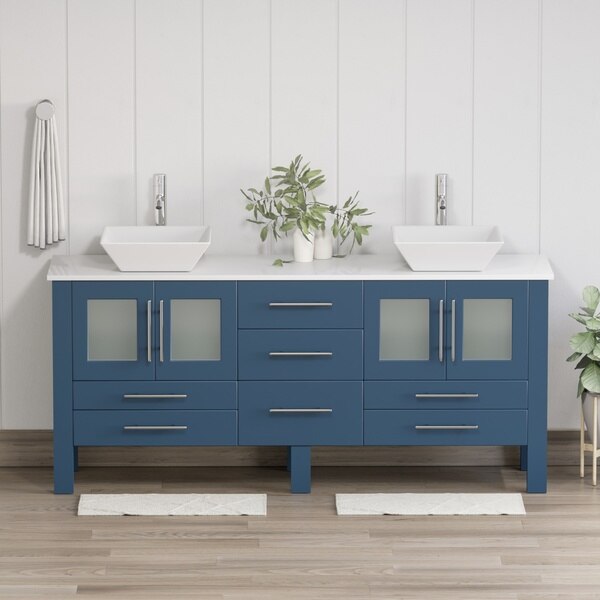 72 Inch Modern Wood and Porcelain Vanity with Polished Chrome Plumbing
