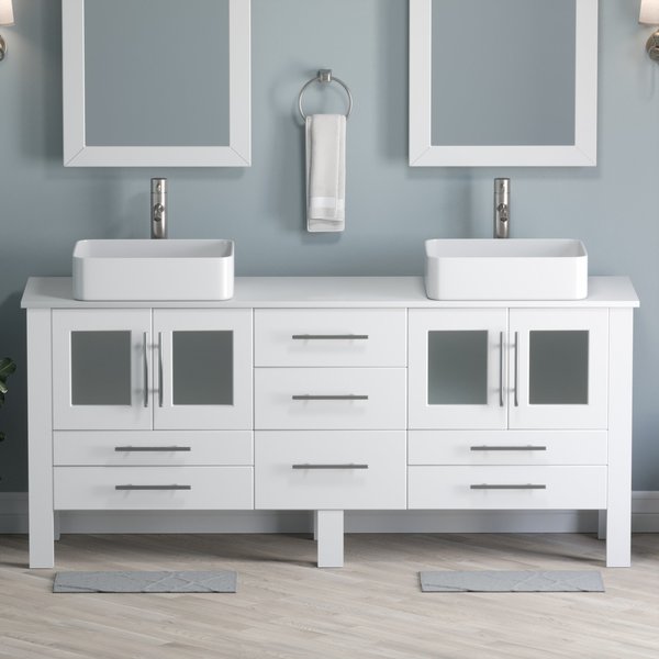 Complete 72" White Vanity Set with Brushed Nickel Plumbing