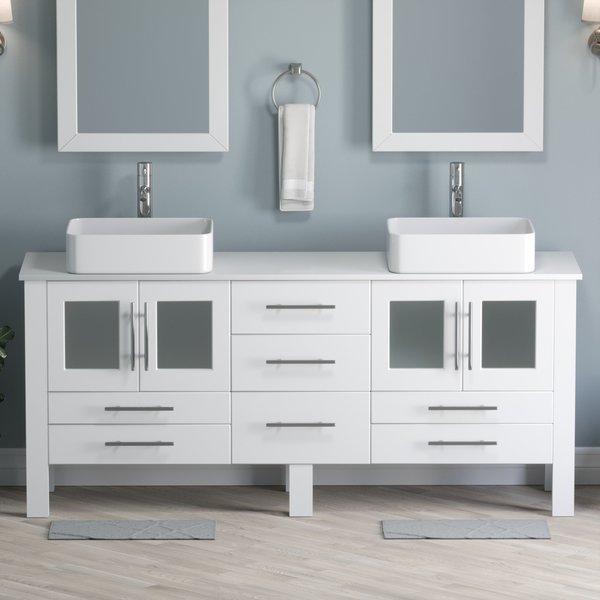 Complete 72" White Vanity Set with Polished Chrome Plumbing