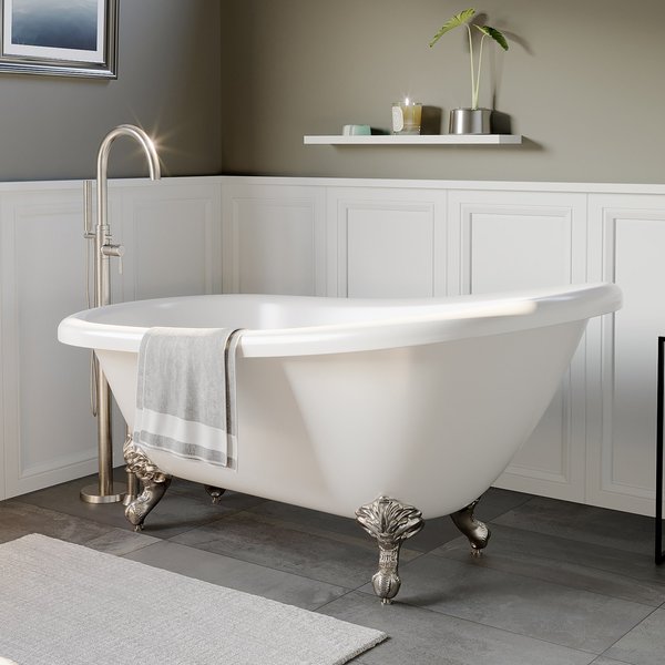 Clawfoot Acrylic  Slipper Soaking Tub with Continuous Rim and Brushed Nickel Feet