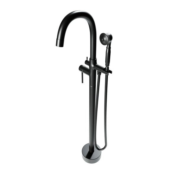 Neptune Freestanding Matte Black Gooseneck Tub Filler Faucet with Float Handle