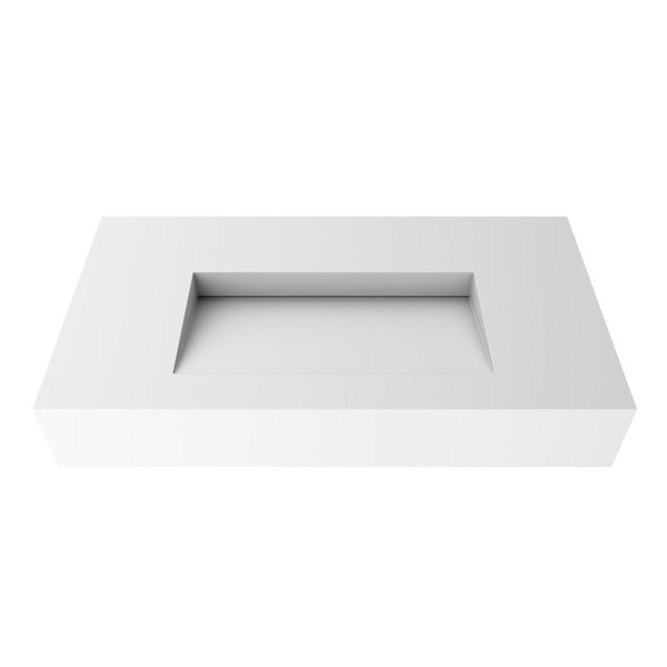 Pyramid 36” Solid Surface Wall-Mounted Bathroom Sink in White with No Faucet Hole