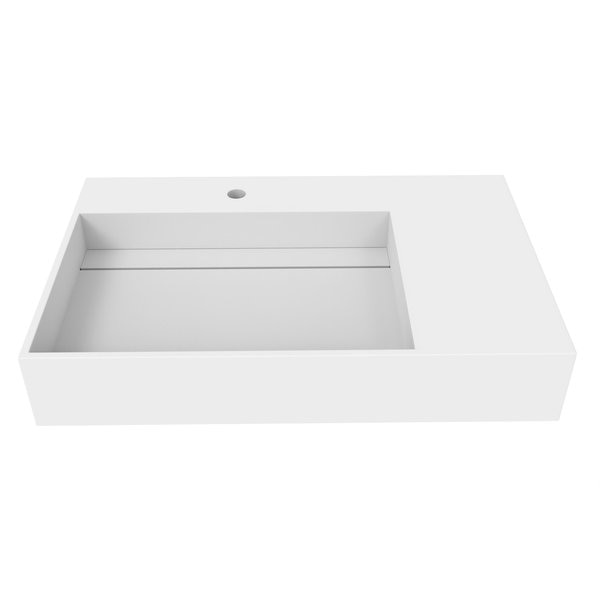 Juniper 30” Left Basin Solid Surface Wall-Mounted Bathroom Sink in White