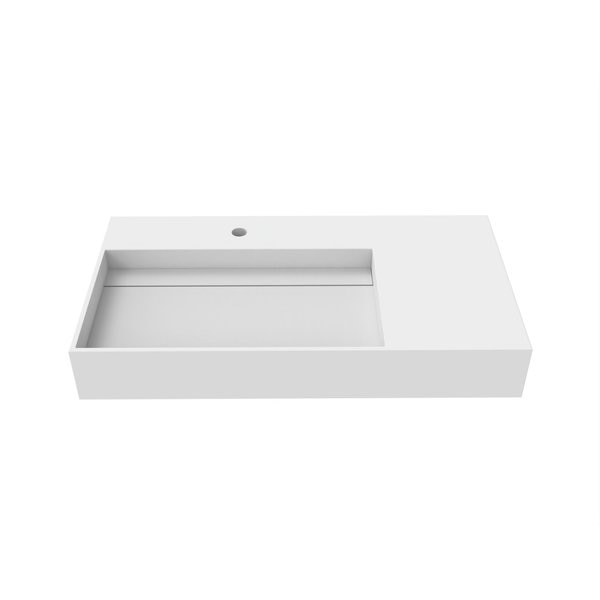Juniper 36” Left Basin Solid Surface Wall-Mounted Bathroom Sink in White