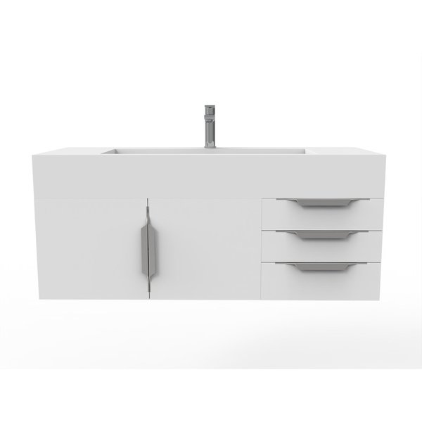 Nile 48" Wall Mounted White Vanity With White Top AndAnd Chrome Handles