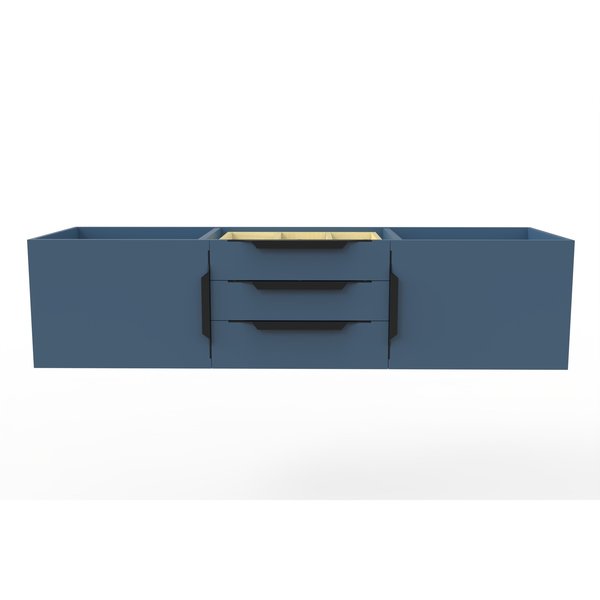 Alpine 60" Wall Mounted Blue Vanity Base with Black Handles