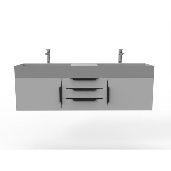 Amazon 60" Wall Mounted Gray Vanity With Gray Top And Black Handles